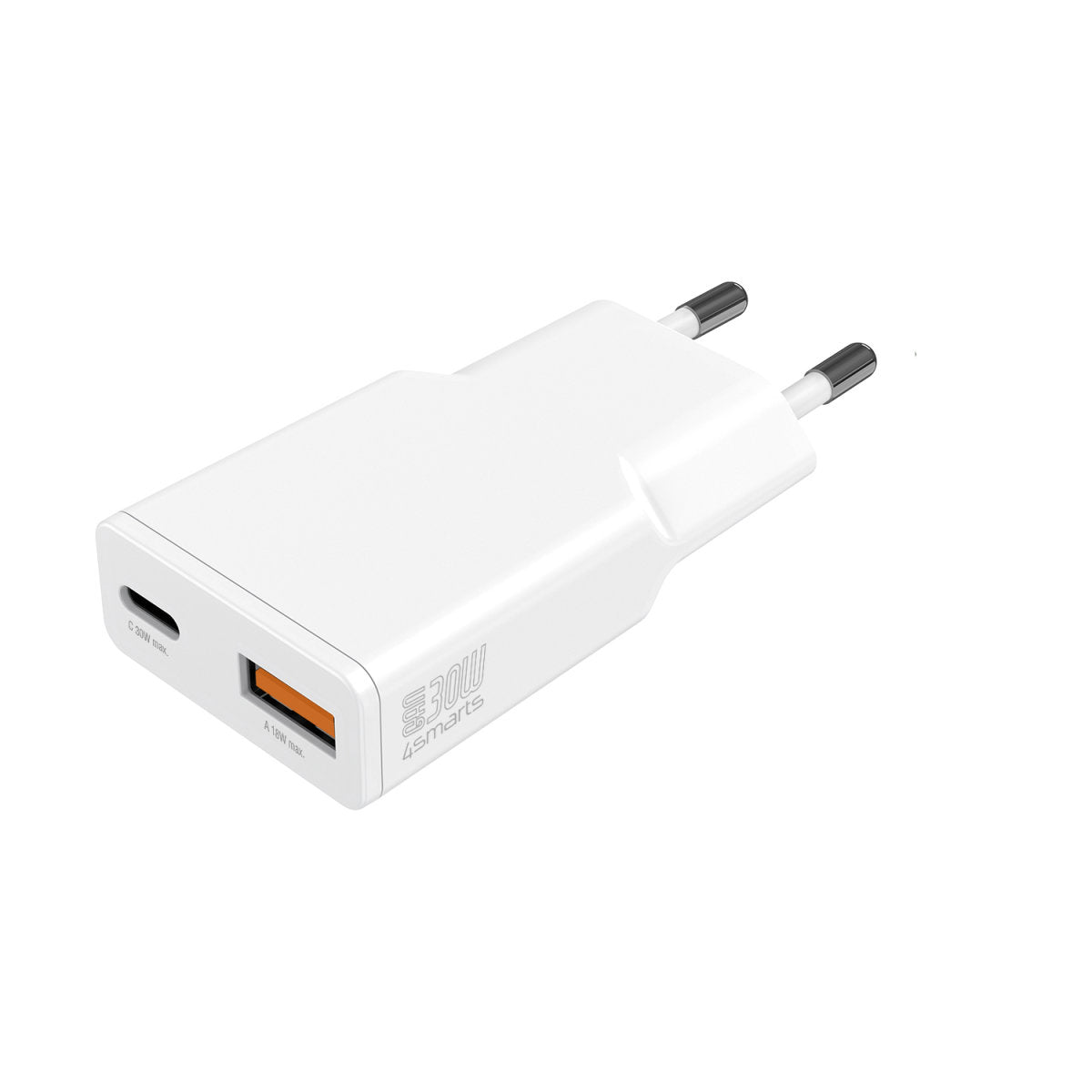 4smarts PDPlug Slim Duos USB-Ladegerät 30 W – USB-C×1, USB-A×1 – PD 3.0, PPS, GaN – EU-Stecker (Typ C) – Weiss