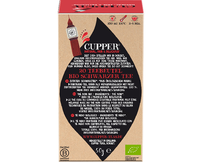 Cupper Tee Cupper – Schwarztee English Breakfast – Teebeutel 20 Beutel – Bio – Fairtrade