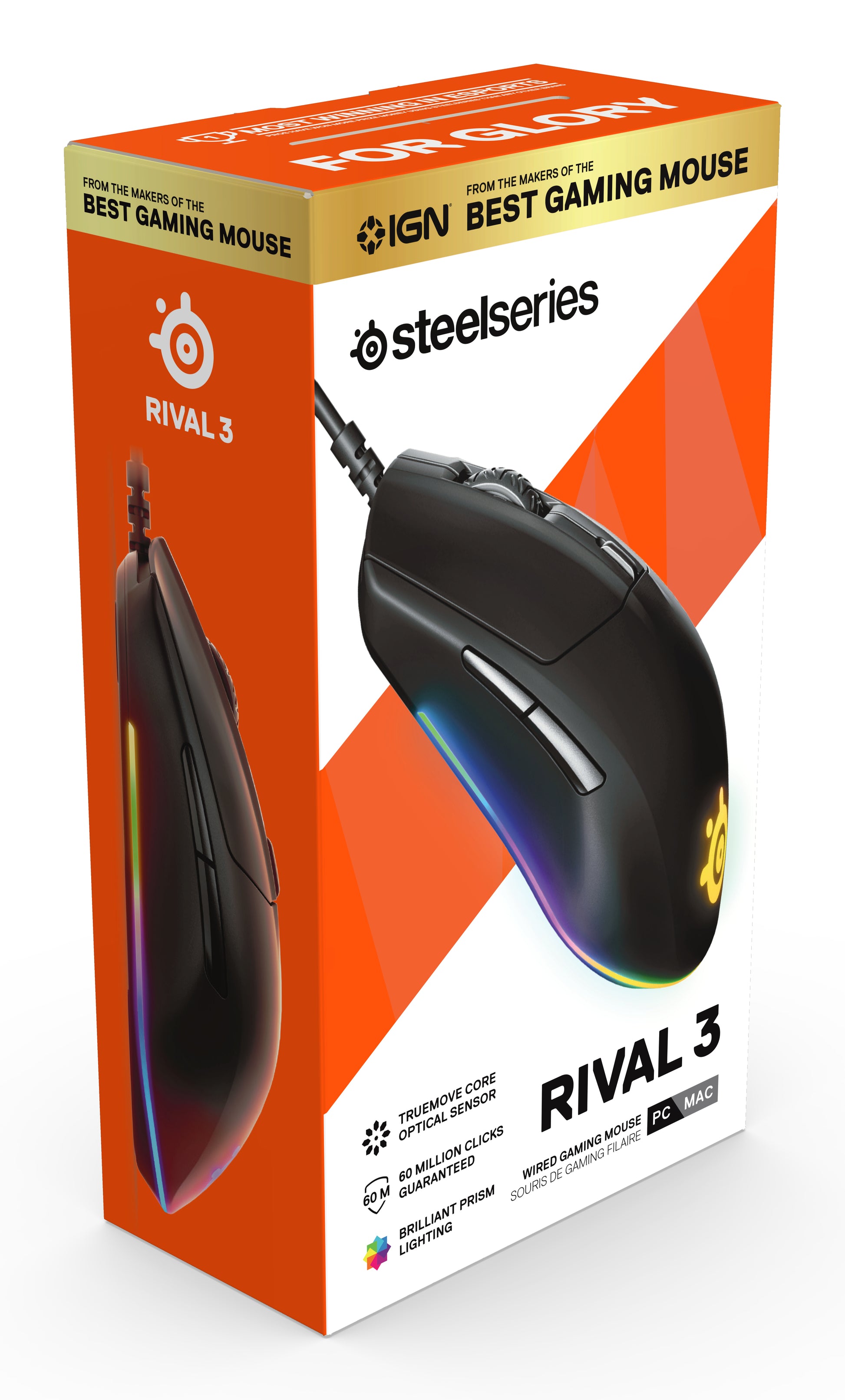 SteelSeries Rival 3 – Gaming-Maus – Kabelgebunden (USB‑A), 8500 DPI, RGB-Beleuchtung, rechts, Schwarz