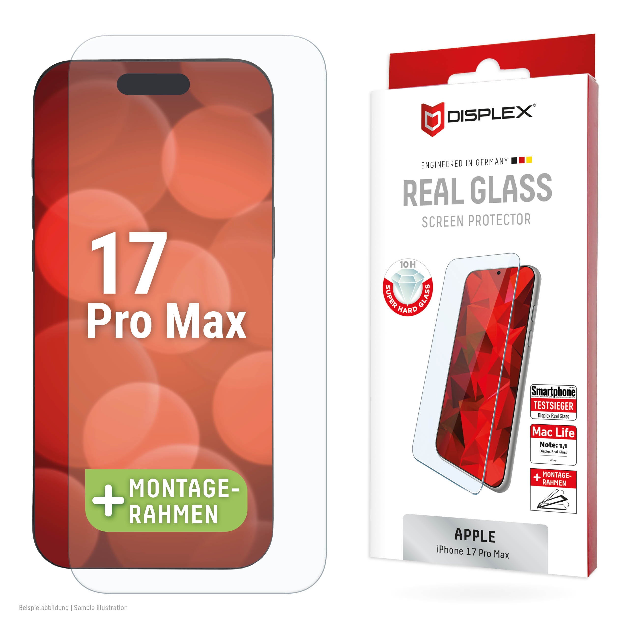 E.V.I. Displayschutz (Panzerglas), 10H – für iPhone 17 Pro Max – mit Applikator