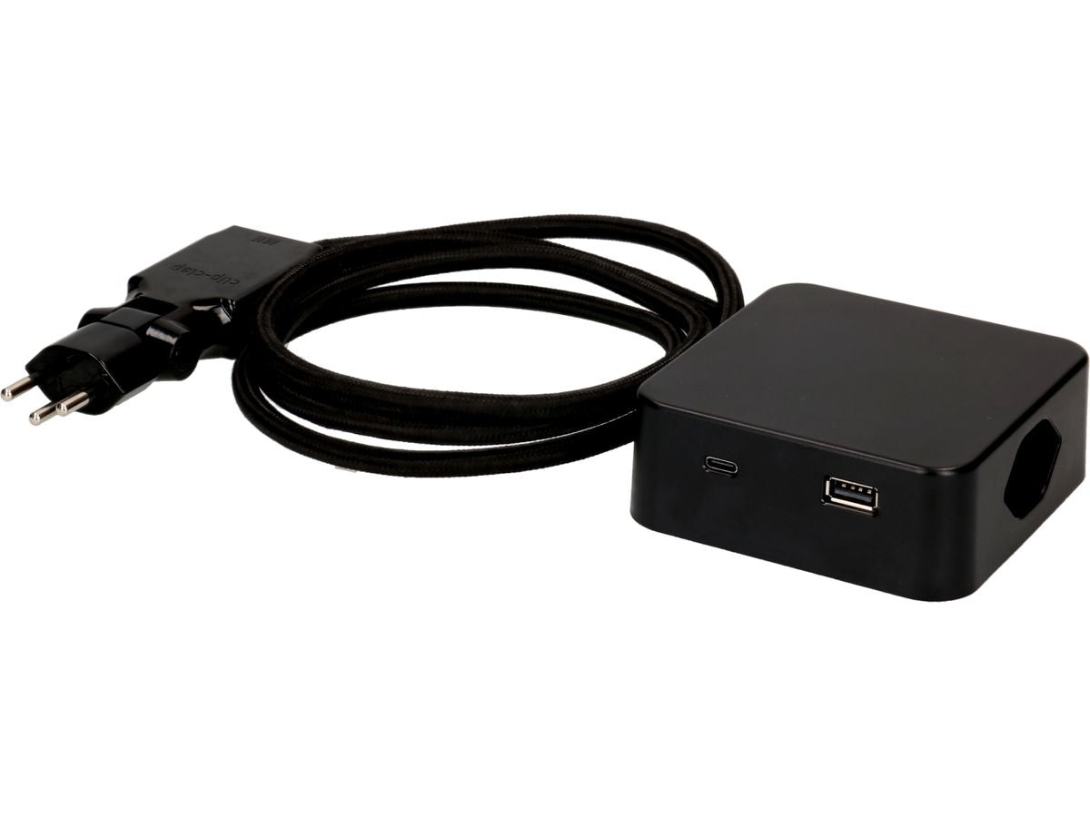 maxTEX Cube Steckdosenleiste – 3× T13, USB‑A/C, 2 m, ohne Schalter, schwarz