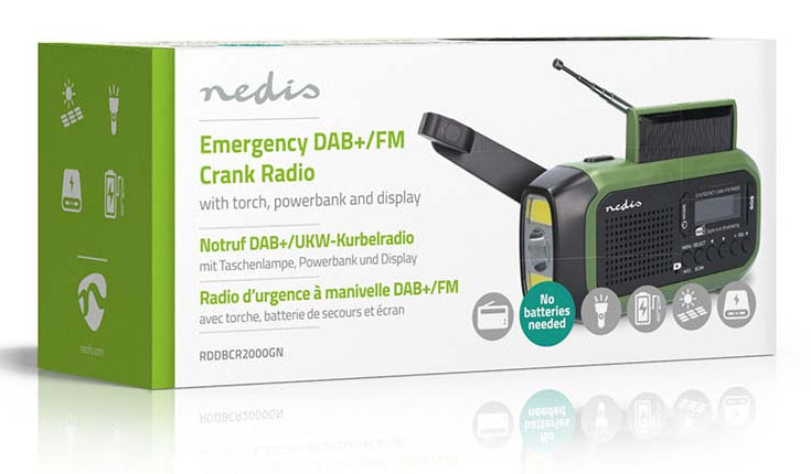 Nedis Notfallradio – Tragbares DAB+ Radio, UKW, 15 h Akku – Grün/Schwarz