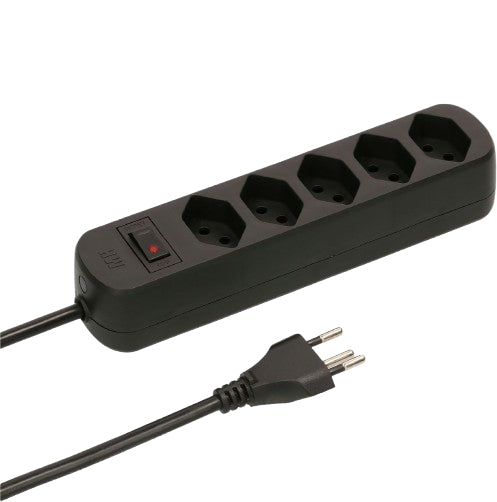 Max Hauri AG Max Hauri Basic Line Steckdosenleiste – 5× T13, 1,5 m, mit Schalter, Schwarz