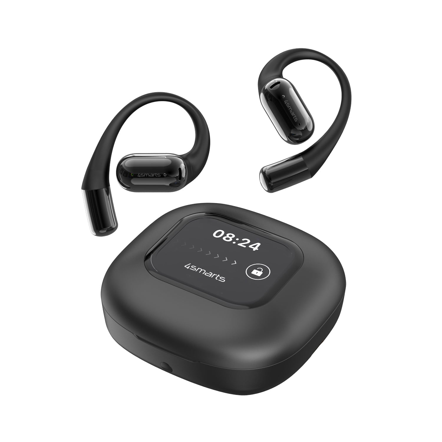 4smarts SkyBuds AI Screen – Open-Ear Headset – Bluetooth, mit Mikrofon, Digitales Display – Schwarz – bis 28 h
