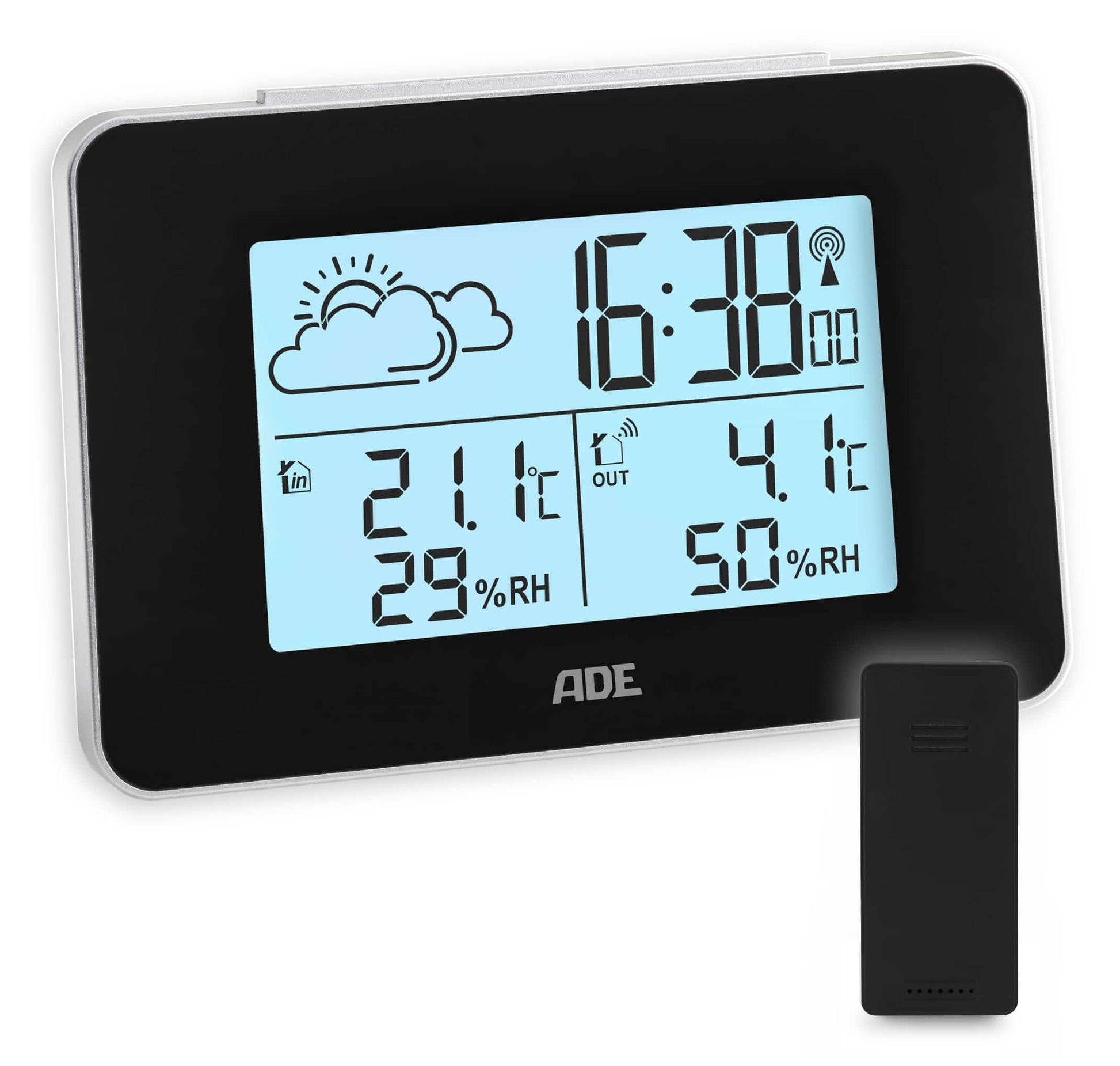ADE WS2136-1 – Wetterstation, Funk, innen/aussen, Barometer, inkl. Aussensensor – schwarz (2er-Pack)
