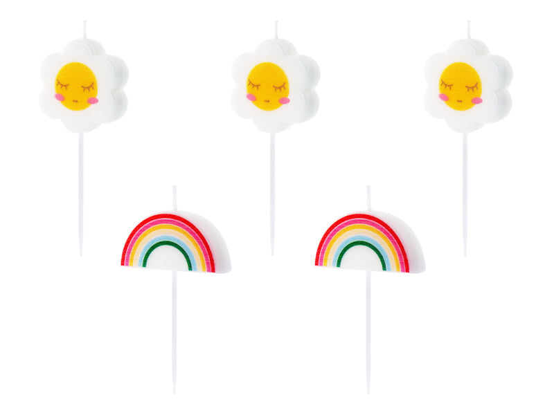 PartyDeco Geburtstagskerzen Gänseblümchen – mehrfarbig – 3,5 cm – 5 Stk