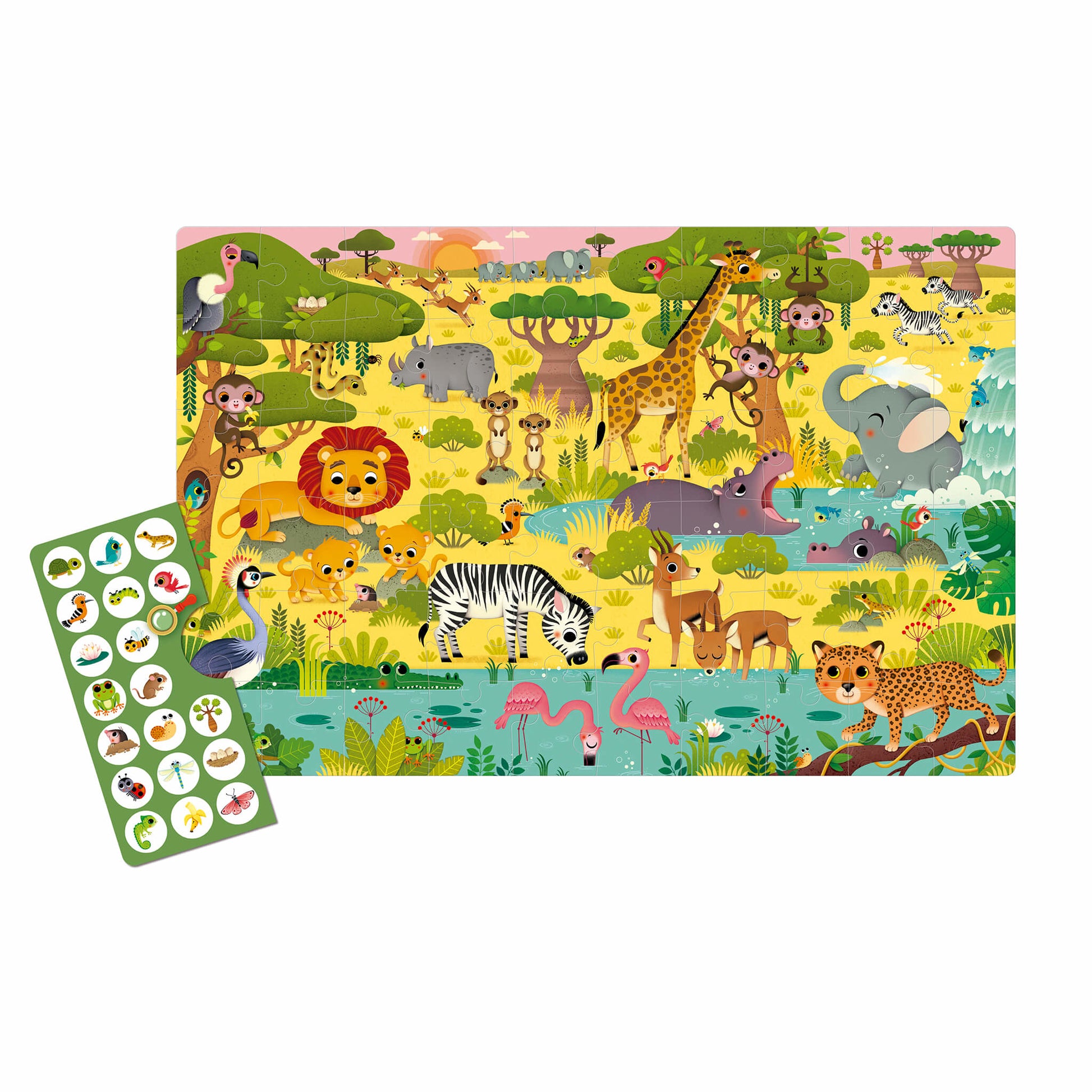 APLI Kids Puzzle Wimmel Savanne – ab 4 Jahren, 62 Teile, Format 520 × 340 mm, Karton
