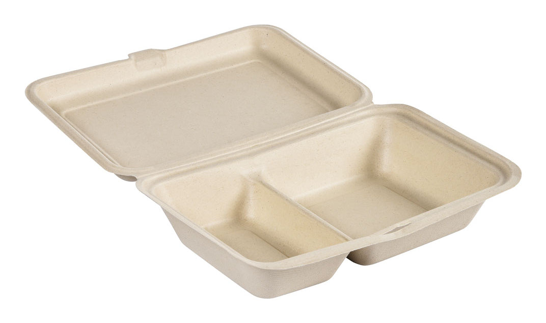 BioPak Take-away-Box, Bagasse (Zuckerrohr) – 248×170×45 mm, braun