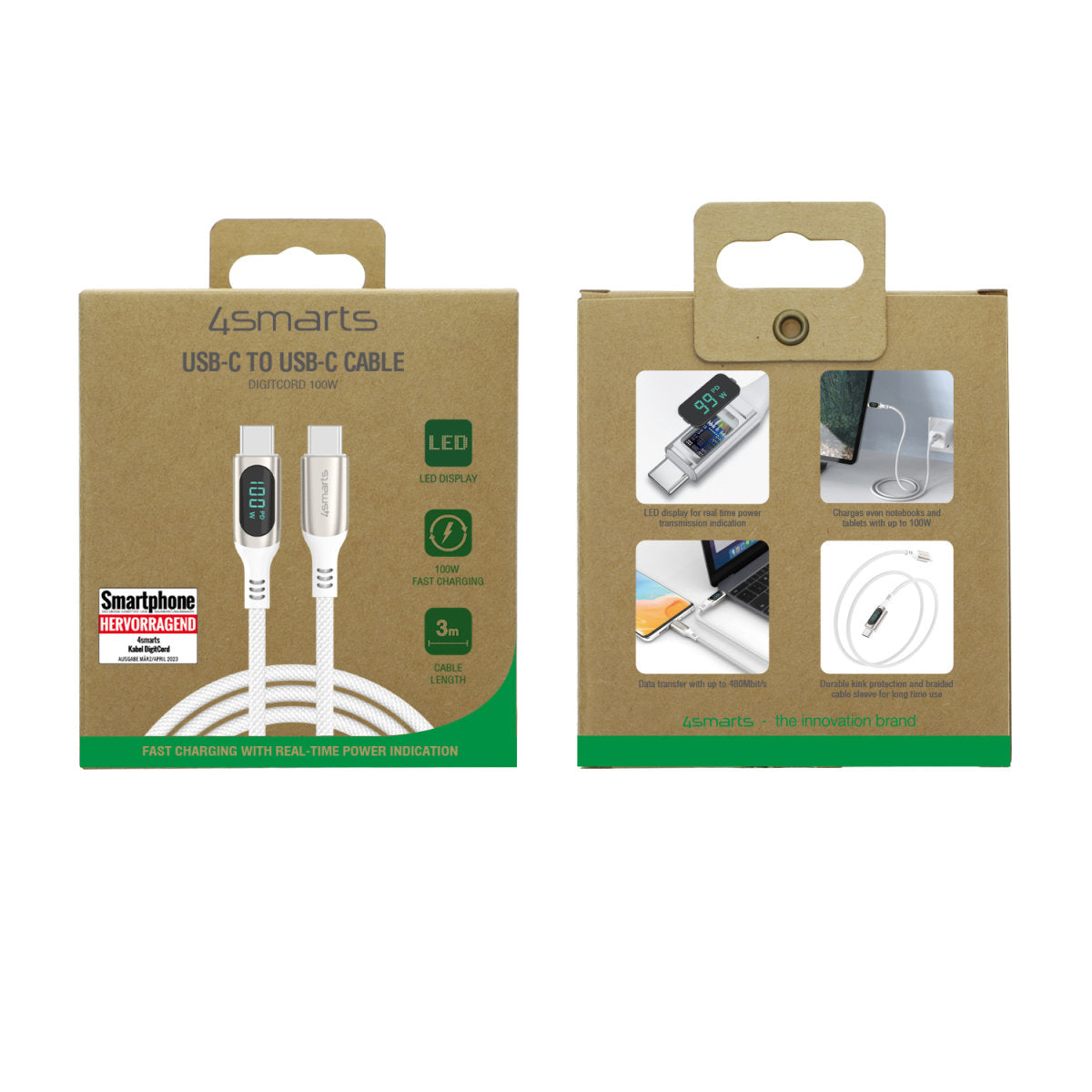 4smarts USB-C auf USB-C Kabel – USB 2.0 (480 Mbit/s) – 3 m – PD 100 W – Geflochten
