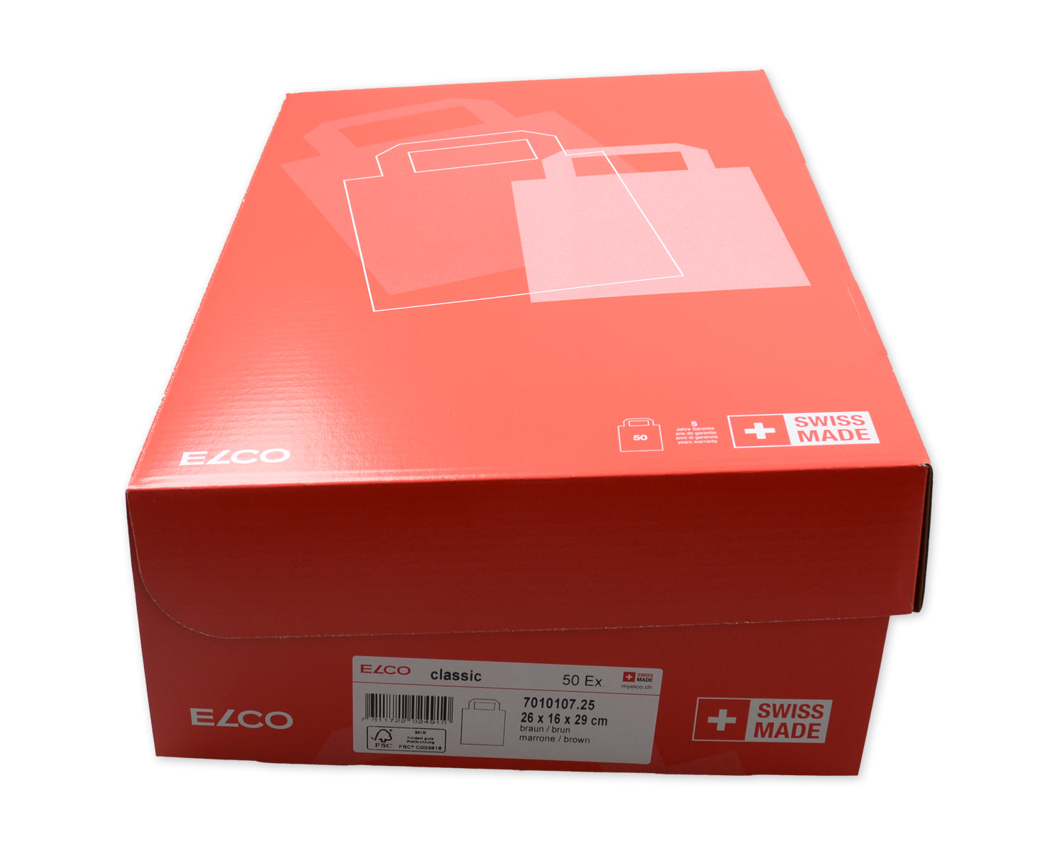 Elco Papiertragetasche – mit Henkel, braun – 260 × 160 × 290 mm – 50 Stk.