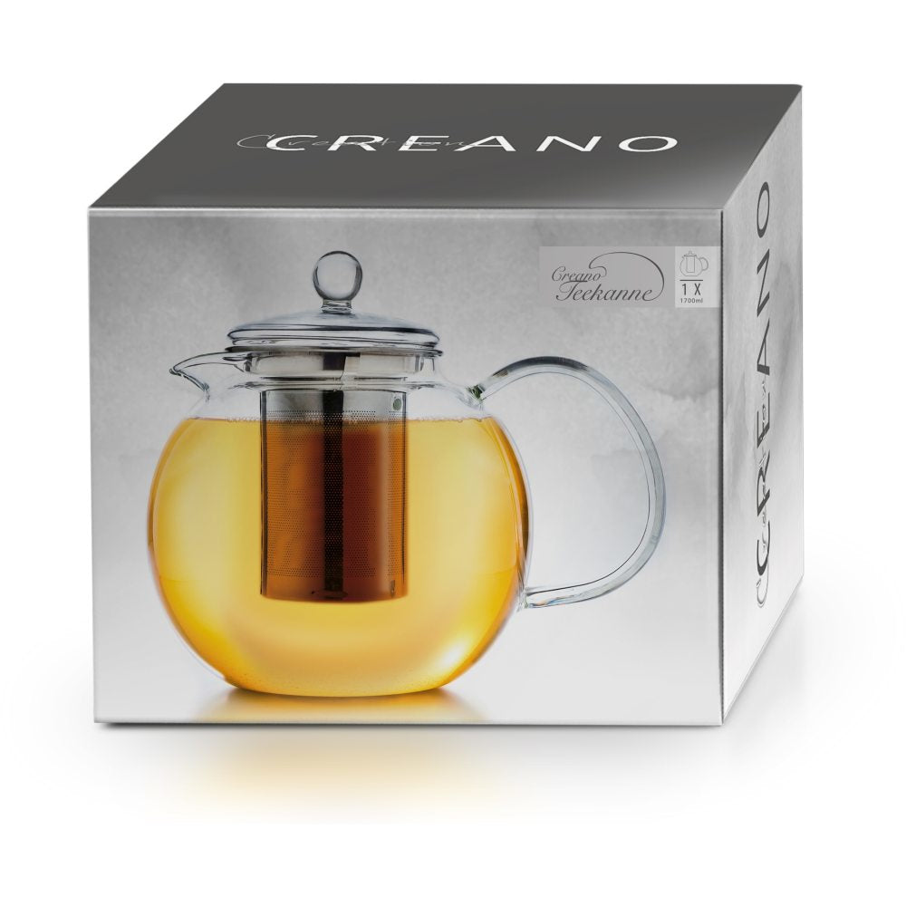 Creano 057-e – Teekanne, 1,7 l, Borosilikatglas/Edelstahl, Edelstahl-Teesieb