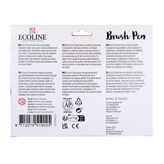 Talens Ecoline Brush Pens – Pinselspitze, wasserbasiert, 15 Farben