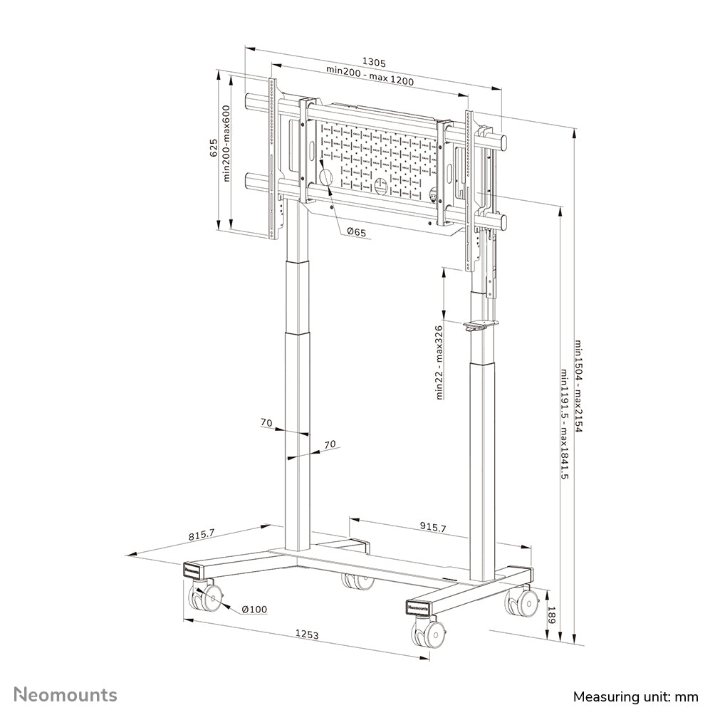 Neomounts FL55-975BL1 – Motorisierter Trolley für 75–115″, VESA 200×200–1200×600, bis 160 kg, schwarz