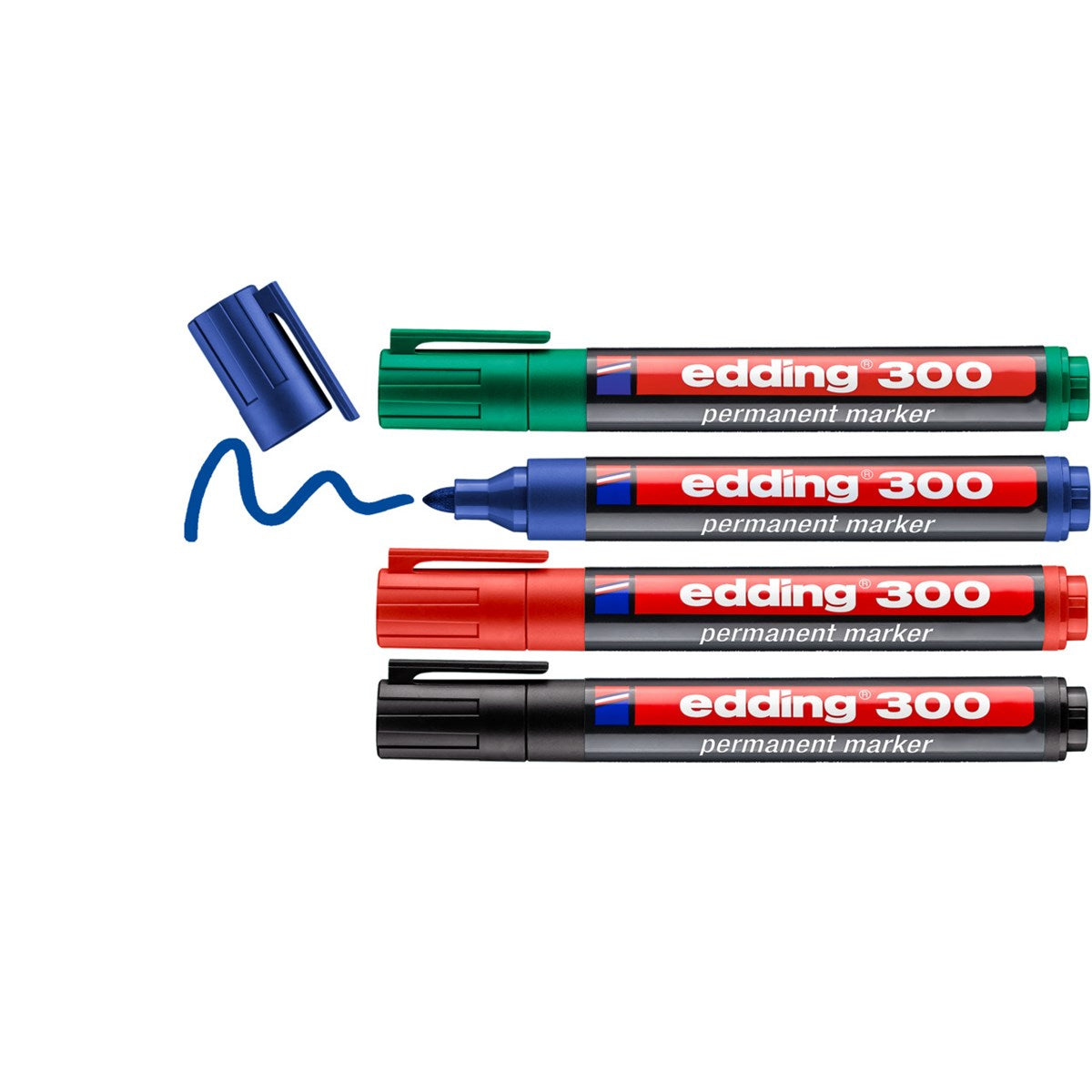 Edding 300 Permanentmarker – Rundspitze 1,5–3 mm – Mehrfarbig – 4er-Set – für Glas, Metall und Kunststoff