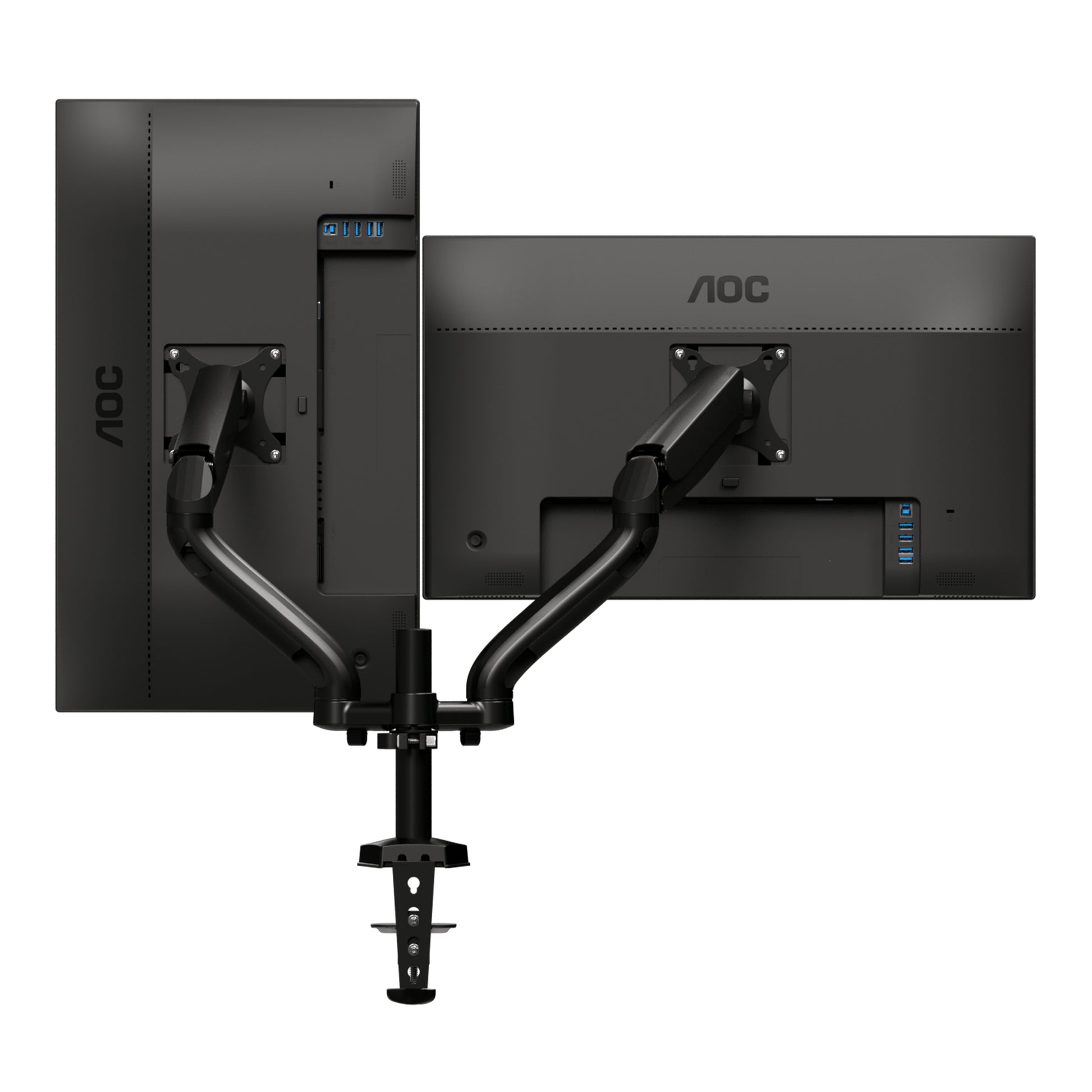 AOC AD110D0 – Tischhalterung, Dual, Tischklemme/Tischdurchführung, bis 27", VESA 100 × 100 mm, 9 kg, Schwarz