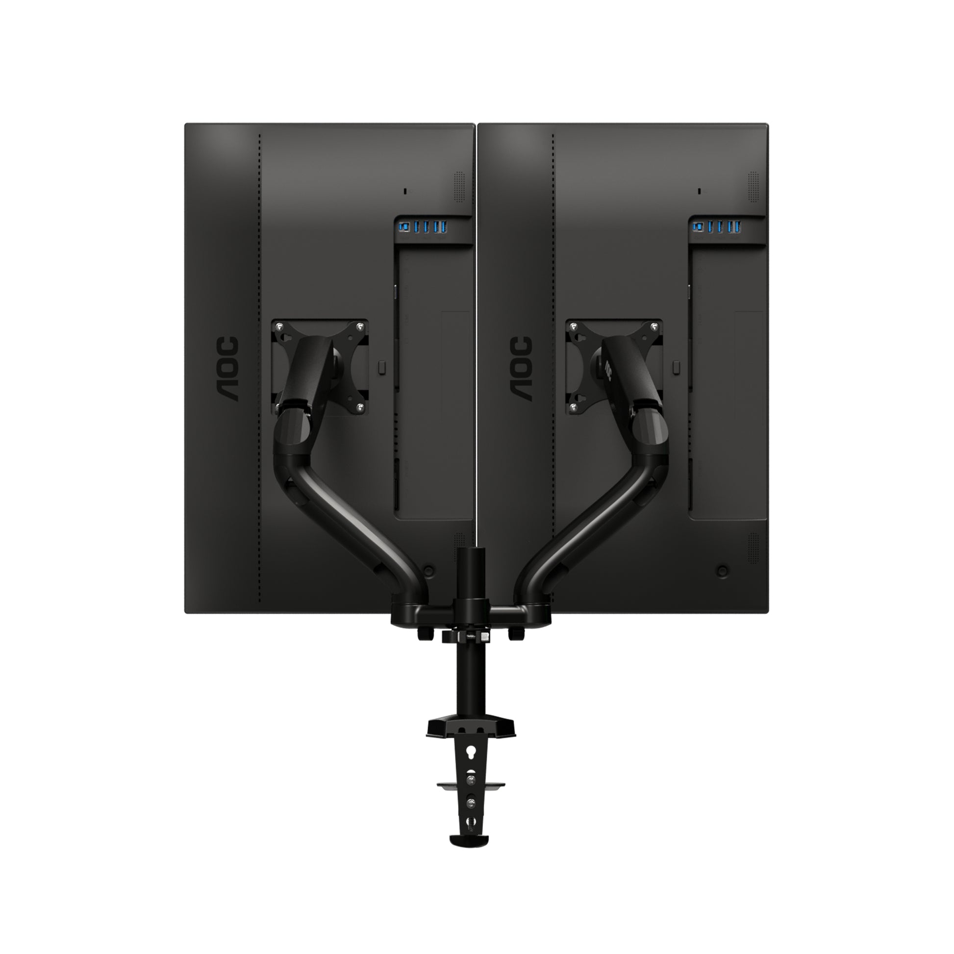 AOC AD110D0 – Tischhalterung, Dual, Tischklemme/Tischdurchführung, bis 27", VESA 100 × 100 mm, 9 kg, Schwarz