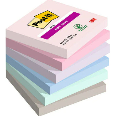 Post-it Haftnotizen Super Sticky – 76×76 mm – sortiert, 6×90 Blatt, PEFC
