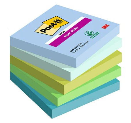 Post-it Super Sticky Haftnotizen – 76×76 mm – sortiert, 5×90 Blatt, PEFC