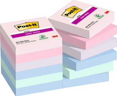 Post-it Super Sticky Haftnotizen – 47,6 × 47,6 mm – sortiert, 90 Blatt/Block, 12er-Pack
