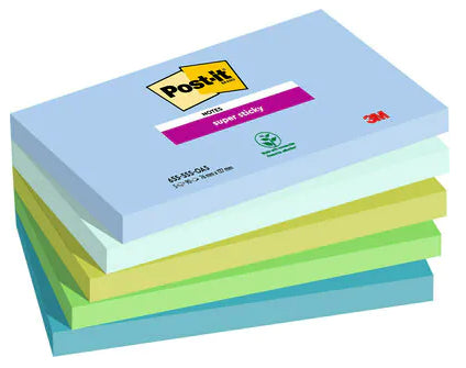 Post-it Super Sticky Haftnotizen – 127×76 mm – sortiert, 5×90 Blatt, PEFC