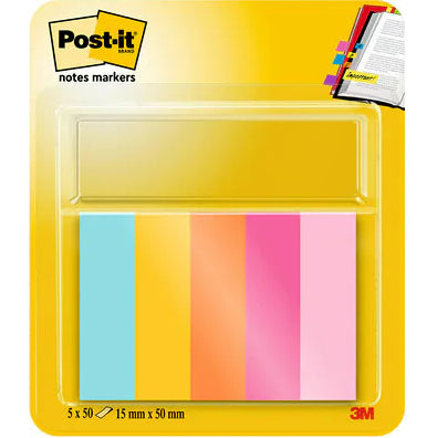 Post-it Markierstreifen/Index – 15 × 50 mm – sortiert, 50 Streifen/Block, 5er-Pack
