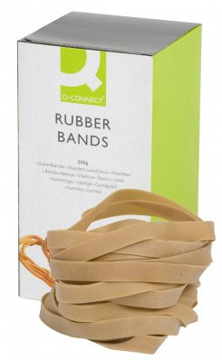 Q-Connect – Gummibänder – 12 × 140 mm, Ø 89 mm, braun, Naturkautschuk, 500 g