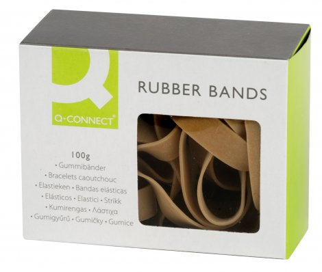 Q-Connect – Gummibänder – 12 × 140 mm, Ø 89 mm, braun, Naturkautschuk, 100 g