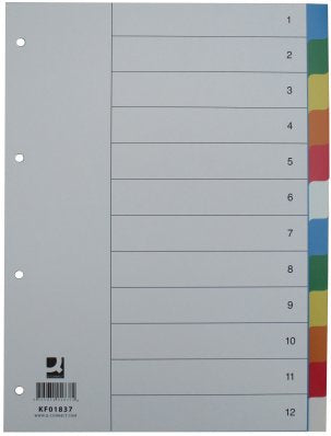 Q-CONNECT Register – für A4, Kunststoff, blanko, 12-teilig, mehrfarbig, 11-fach