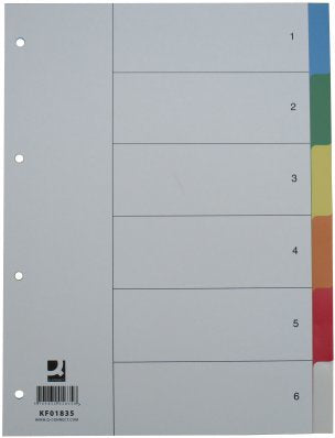 Q-Connect Register – für A4, Kunststoff, blanko, 6-teilig, mehrfarbig, 11-fach