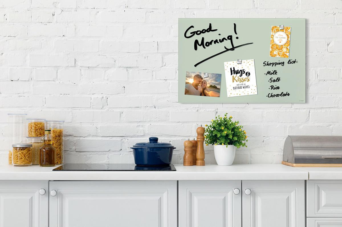 Sigel Whiteboard – 60 × 40 cm, Glas, magnetisch, Wandmontage, inkl. Magnetwürfel, Montagesatz