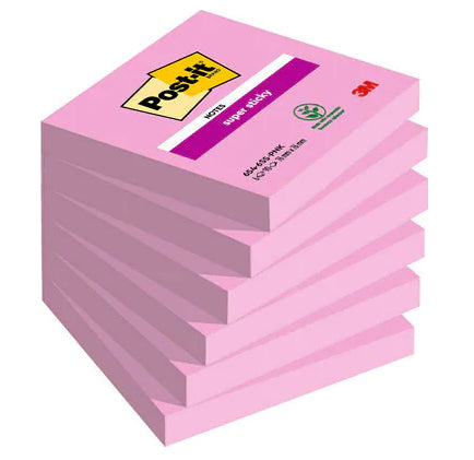 Post-it Super Sticky Haftnotizen – 76 × 76 mm – Pink, 90 Blatt/Block, 6er-Pack, PEFC
