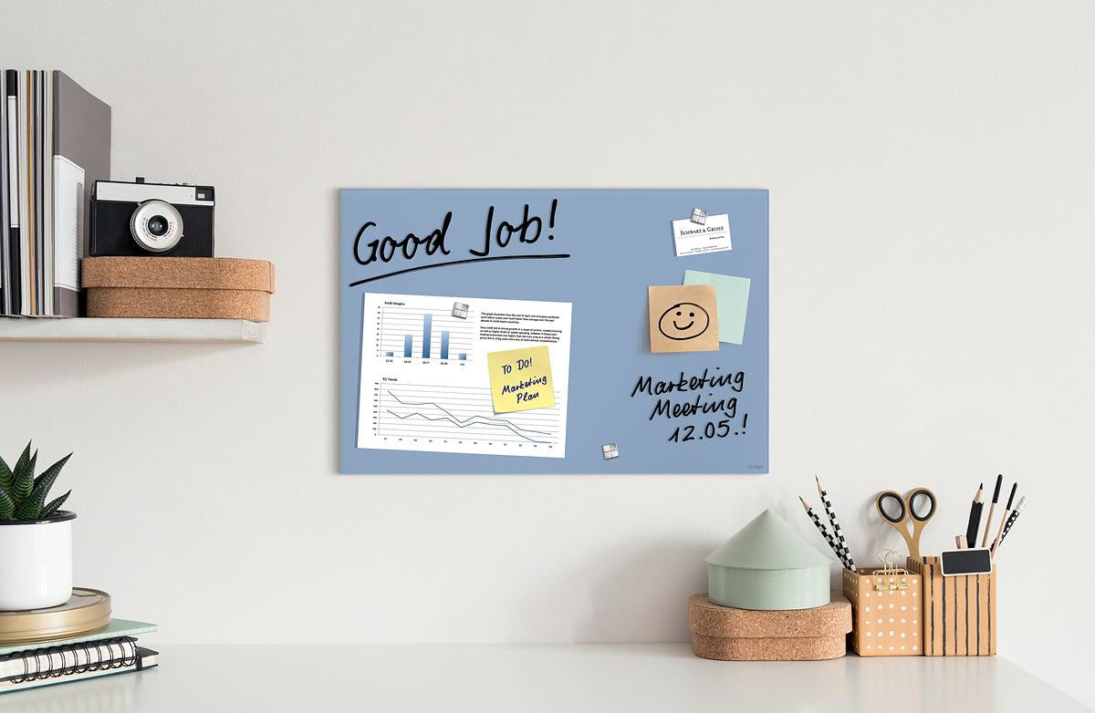 Sigel Whiteboard – 60 × 40 cm, Glas, magnetisch, Wandmontage, inkl. Montagesatz, Magnete