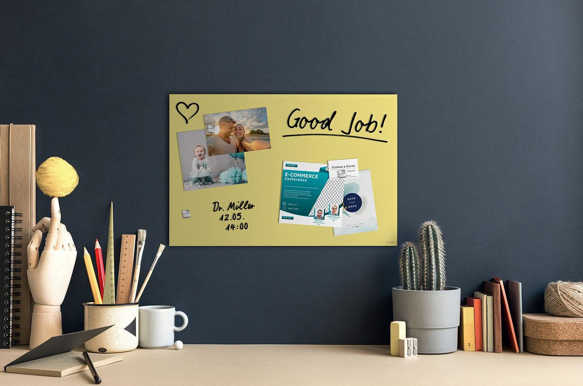 Sigel Whiteboard – 60 × 40 cm, Glas, magnetisch, Wandmontage, inkl. Magnete, Montagesatz