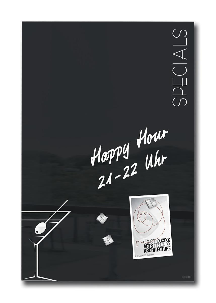 Sigel Whiteboard – 40 × 60 cm, Glas, magnetisch, Wandmontage, inkl. Magnete, Montagesatz