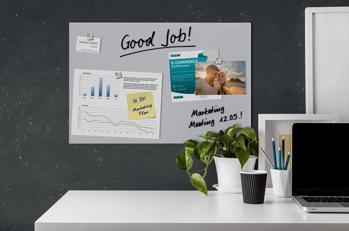 Sigel Whiteboard – 60 × 40 cm, Glas, magnetisch, Wandmontage, inkl. SuperDym-Magnetwürfel, Montagesatz