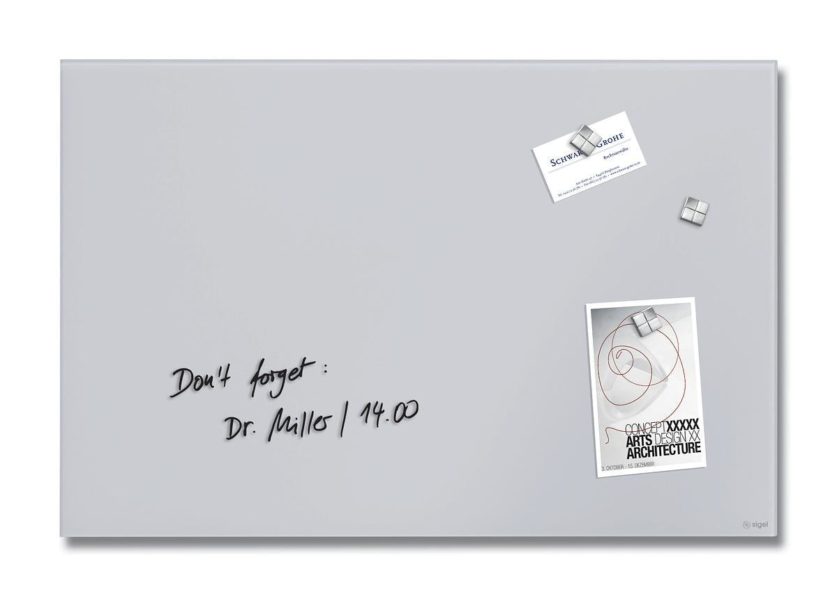Sigel Whiteboard – 60 × 40 cm, Glas, magnetisch, Wandmontage, inkl. SuperDym-Magnetwürfel, Montagesatz