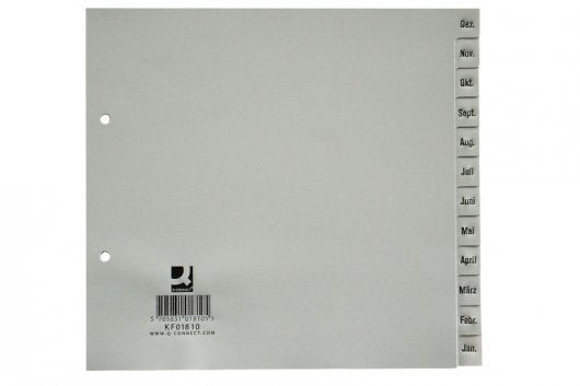 Q-Connect Teilregister – für A4, halbe Höhe, Kunststoff (PP), Dez.–Jan., 12-teilig, grau, 2-fach