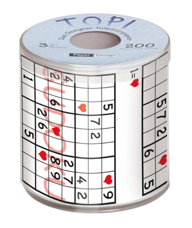 Paper + Design Motiv-Toilettenpapier – 3-lagig, Sudoku-Motiv, 200 Blatt/Rolle – 1 Rolle