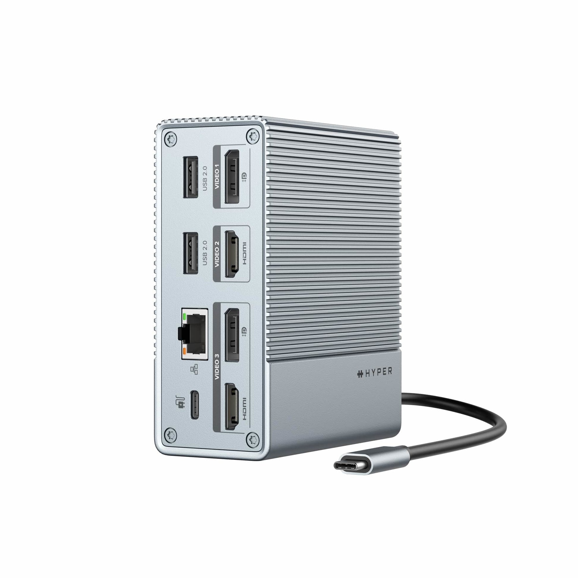 HYPER HDG212B Dockingstation – USB-C, 2× DP, 2× HDMI, 3× USB-A, 2× USB-C, 100 W PD, für Windows/Mac/ChromeOS