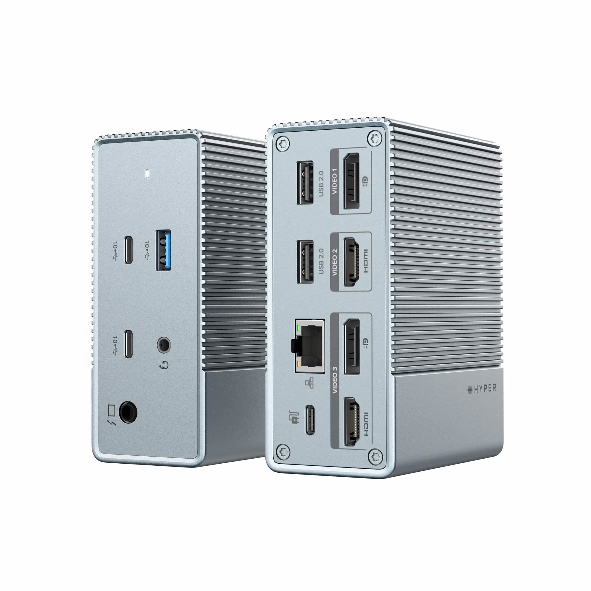 HYPER HDG212B Dockingstation – USB-C, 2× DP, 2× HDMI, 3× USB-A, 2× USB-C, 100 W PD, für Windows/Mac/ChromeOS