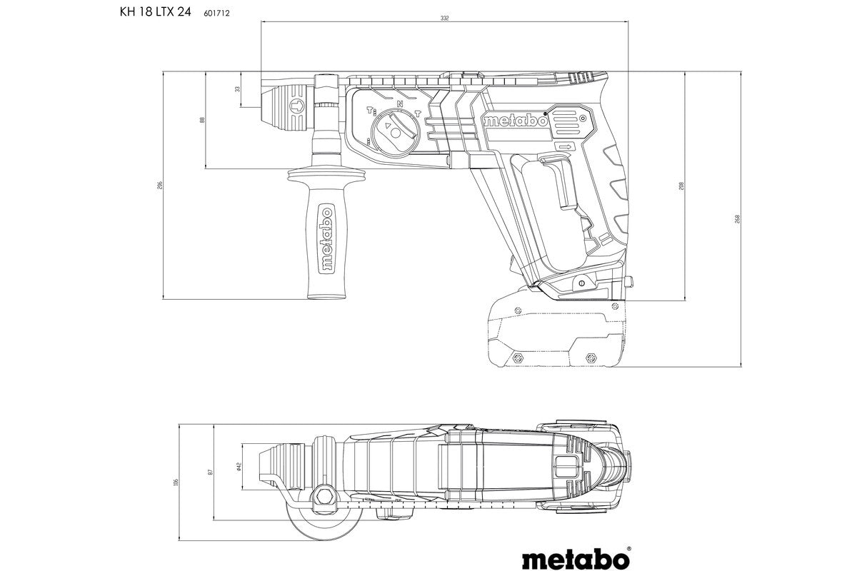 Metabo Bohrhammer KH 18 LTX 24 – 18 V (CAS) – SDS-plus – Beton Ø 24 mm – 2,1 J – Solo – Tragetasche