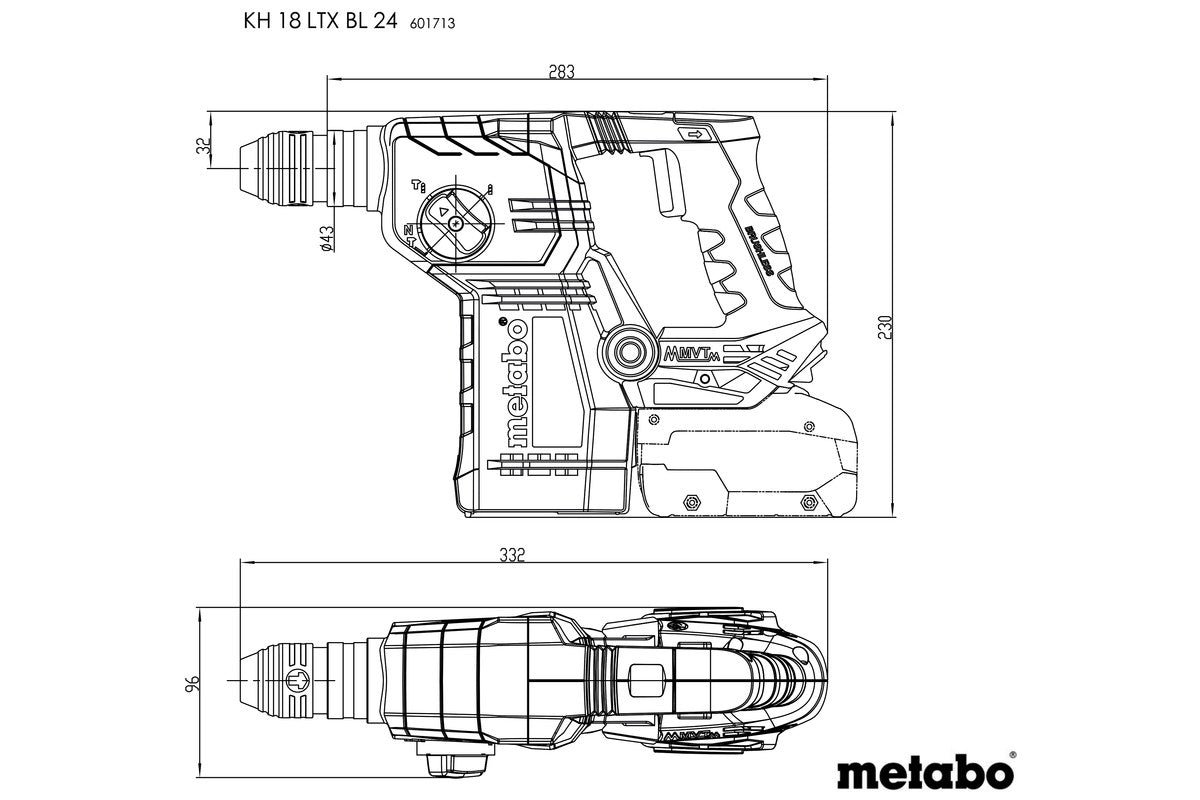 Metabo Bohrhammer KH 18 LTX BL 24 – 18 V (CAS) – SDS-plus – Beton Ø 24 mm – 2,2 J – Solo – Brushless