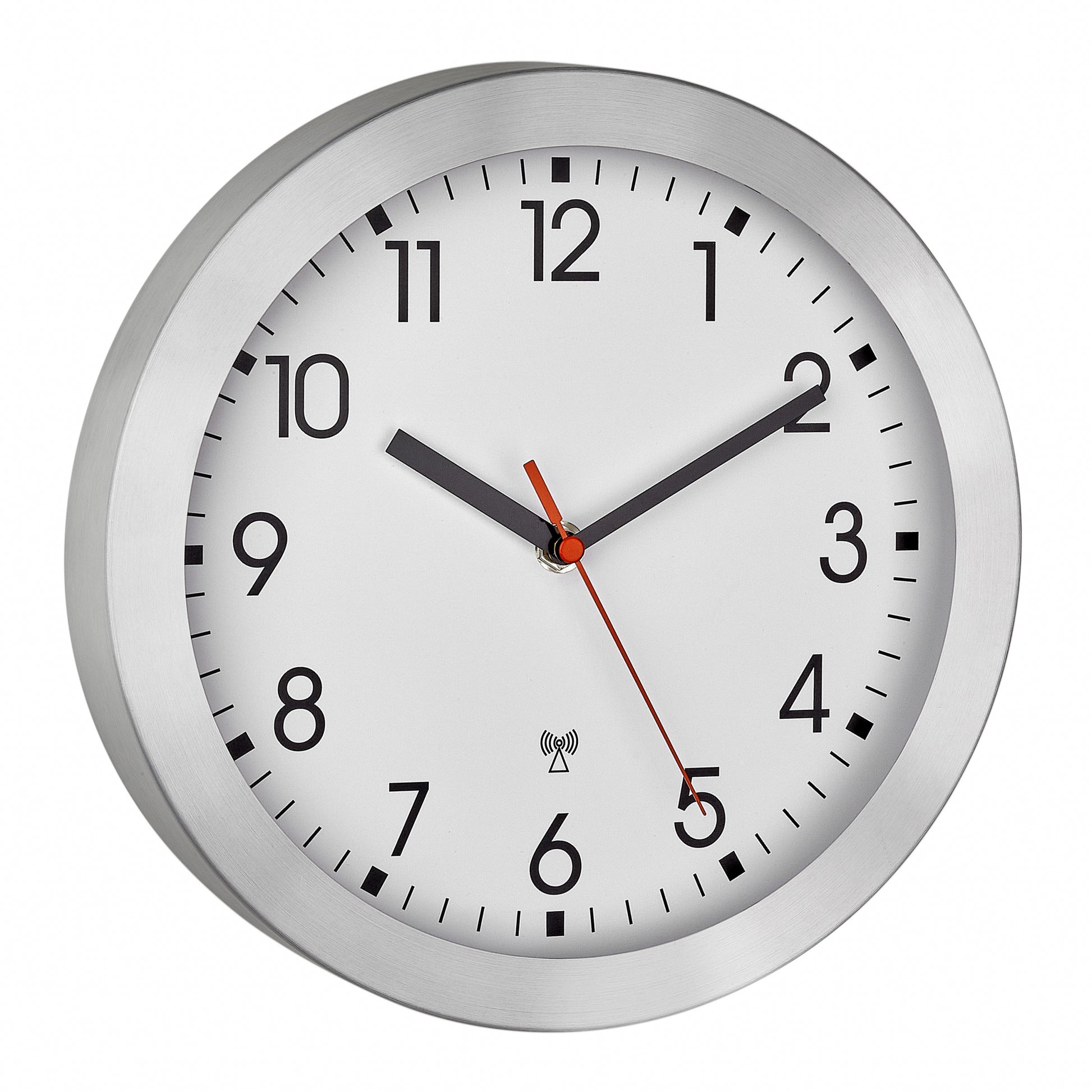 TFA-Dostmann TFA Dostmann Wanduhr – Funk, analog, Ø 25 cm, Silber, Aluminium/Glas