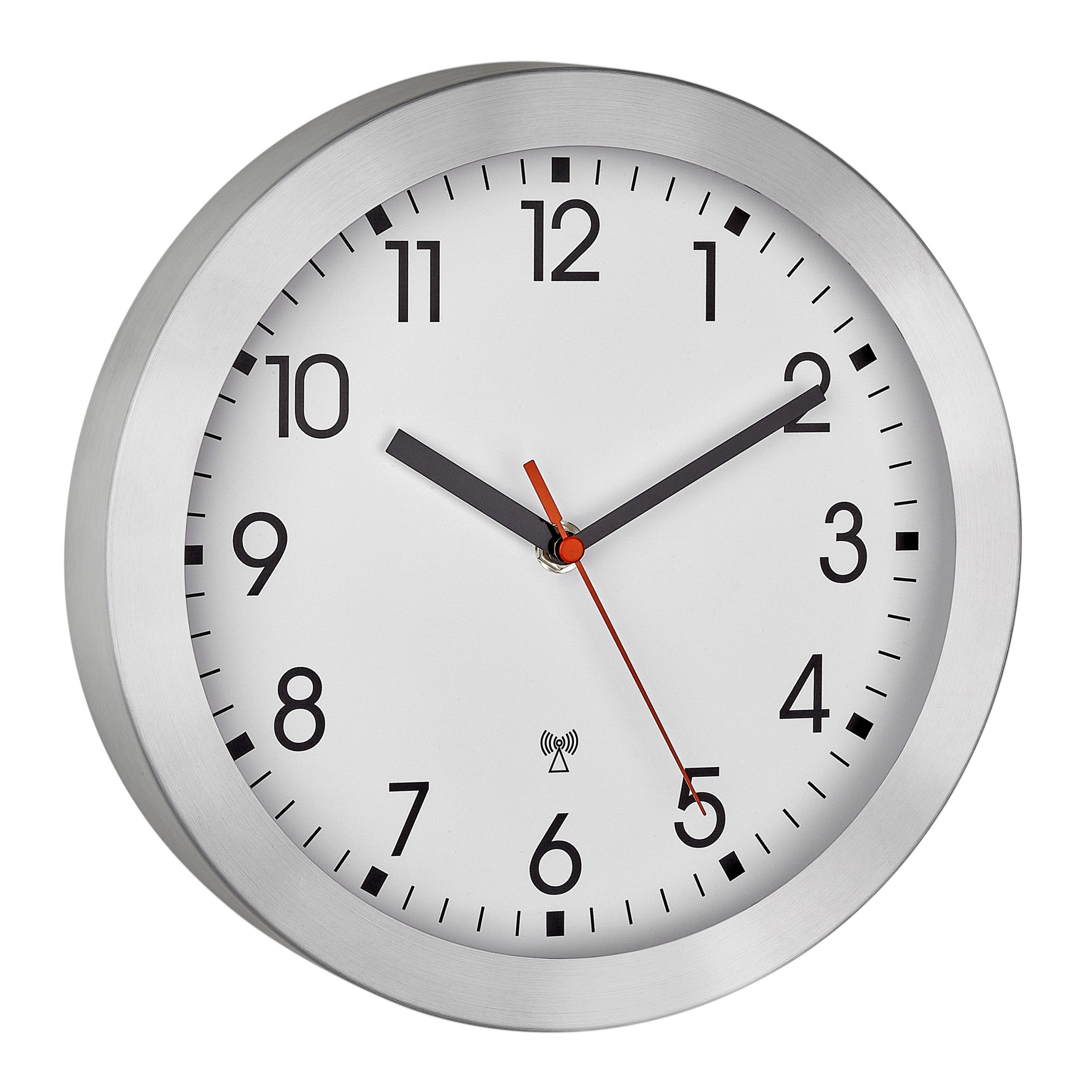 TFA-Dostmann TFA Dostmann Wanduhr – Funk, analog, Ø 25 cm, Silber, Aluminium/Glas