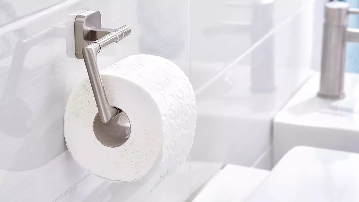 TESA Toilettenpapierhalter – Metall, Silber, selbstklebend, B 13,2 × H 9,9 cm