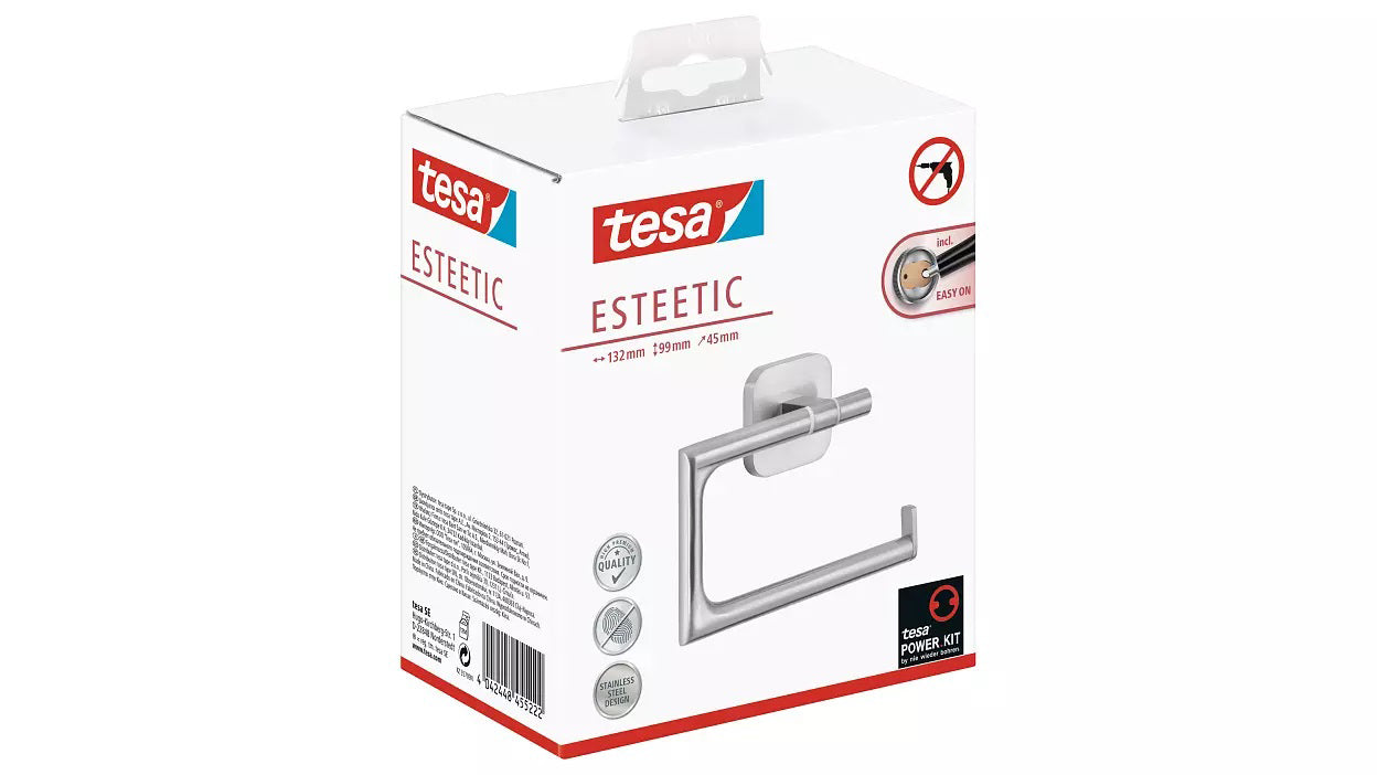TESA Toilettenpapierhalter – Metall, Silber, selbstklebend, B 13,2 × H 9,9 cm