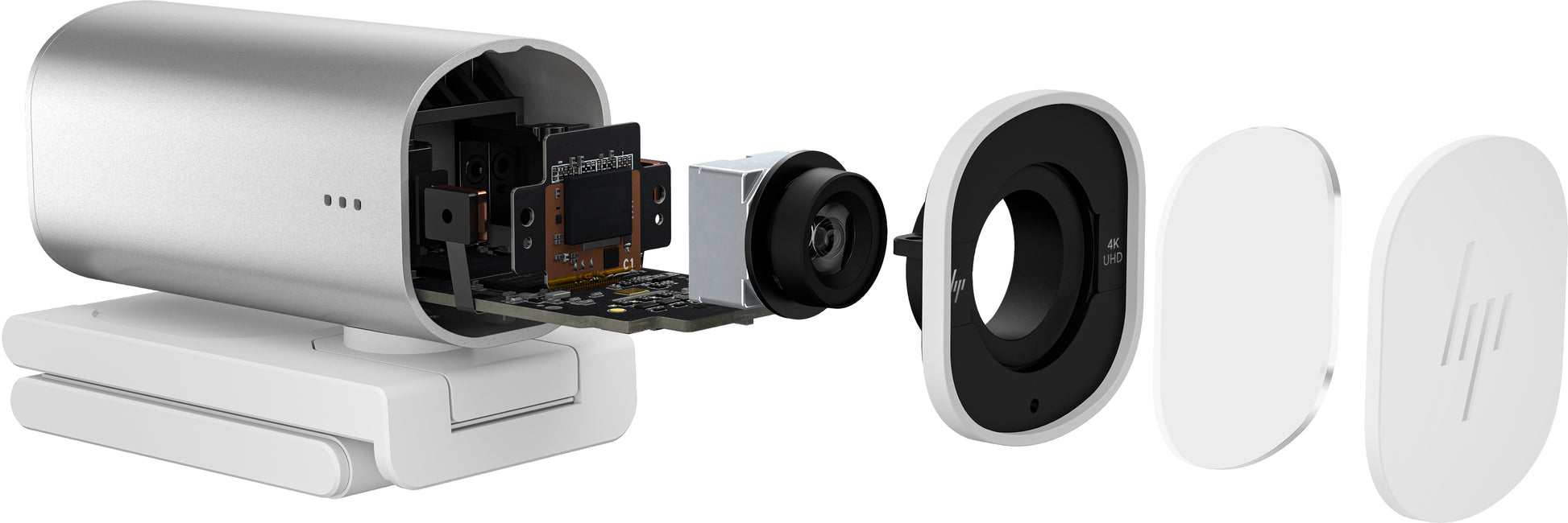 HP 960 – Webcam – 4K, bis 30 fps, USB‑A, Autofokus, 5× digitaler Zoom, Stereo-Mikrofon, Silber