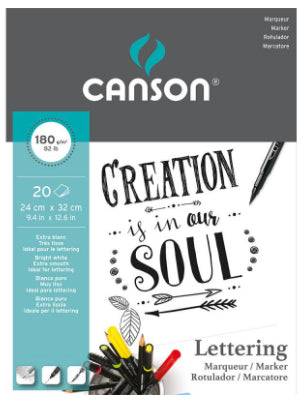 Canson Letteringblock – 24 × 32 cm, 180 g/m², weiss, glatt, 20 Blatt, für Marker, Tinte