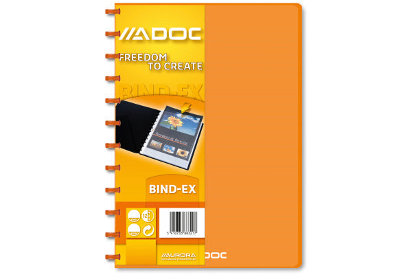 Adoc Bind-Ex Aurora Sichtbuch – 30 Sichttaschen, A4, austauschbar, genarbt, antireflex, orange, Kunststoff