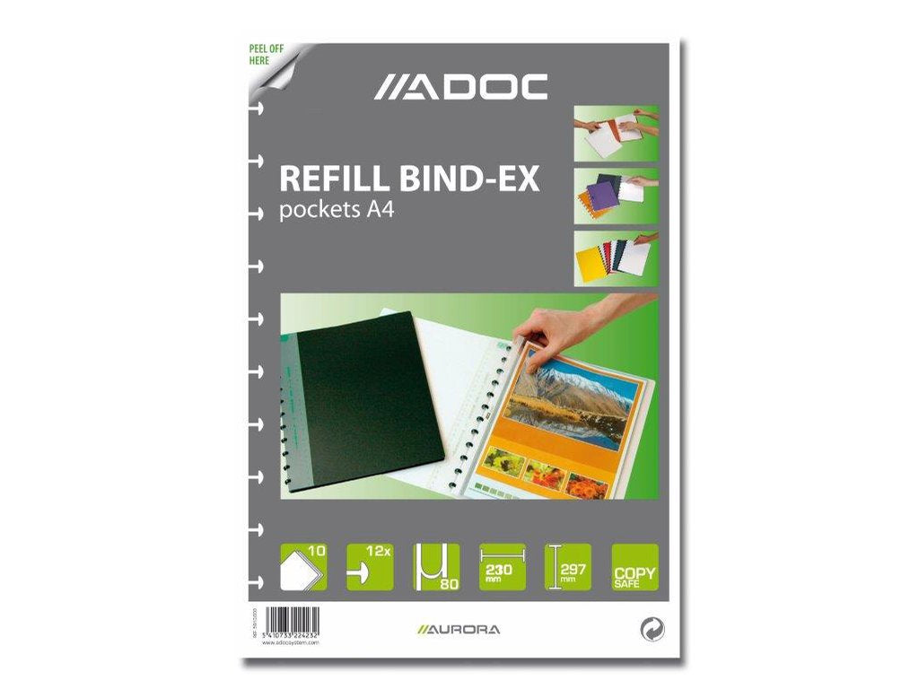 Adoc Sichtmappe A4 – 10 Hüllen, transparent, Kunststoff, genarbt, blendfrei, 80 µm
